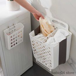 Storage Baskets Foldable Plastic Toy Laundry Basket Household Wall Mounted Dirty Clothes Hamper Storage Container Bathroom Organizer Accessories R230720