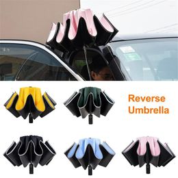 Umbrellas Inverted Umbrella Windproof Anti-UV Automatic Folding Night Reflective Strip 10Ribs Auto Open/Close Reverse