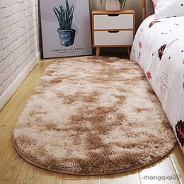 Carpets Oval tie dyed carpet home bedside bedroom carpet thickened rectangular lovely gradient floor mat R230720