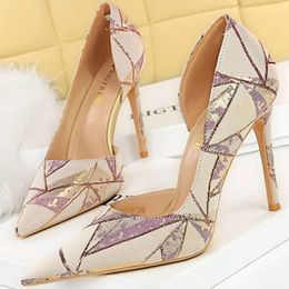 High Slim Dress Bigtree Heels Sexy Women's Party Shoes Pointed Toe Bride Wedding Shoe Side Hollow Pump Enlarged Size 230 3584