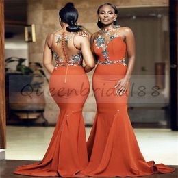 Sheer Crew Neck Bridesmaid Dresses with Beaded Applique Buttons Sexy Illusion Back Robe De Soiree Long Mermaid Prom Party Gowns2228