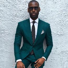 Dark Green Mens Suits Slim Fit Groomsmen Wedding Tuxedos Two Pieces Groom Suit Peaked Lapel Celebrity Formal Blazers With Jacket P325a