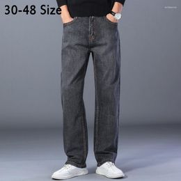 Men's Jeans Brand Loose Plus Size 44 46 48 Classic Smoky Grey High Waist Business Straight Casual Denim Pants Male Trousers