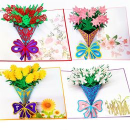 4-Packed pop up cards happy birthday decorations Gardenia Rose Lily Sunflower Gift Cards Greeting Cards for Congratulation215I