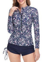 Other Sporting Goods 2023 Long Sleeve Surf Swimsuit Floral Printed Swimwear Women Zipper Two Piece Rashguard Diving Clothes Bathing Swimming Suit 230720