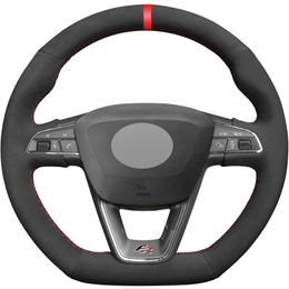 Black Suede Red Marker Car Steering Wheel Cover For Seat Leon Cupra R Leon ST Cupra Ateca Ateca FR238m