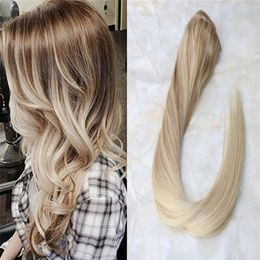 One piece Clip in Hair Extension Bordic Ombre Balayage Colour Long Straight Remy Hair Easy to wear 3 4 Full Head 5 Clips260v