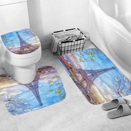 Shower Eiffel Tower 3D Shower Curtain Paris Landscape Bathroom Set Non-Slip Rugs Toilet Lid Cover Mat Carpet Home Decor