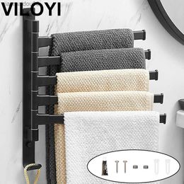 VILOYI Rotatable Towel Holder Bathroom Wall Mounted Towel Rack Without Drilling Self-adhesive Space Aluminum Kitchen Towels Bar L230704