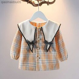 Spring Autumn 0-4 Years Baby Girl Children Clothing Turn-Down Collar Long Sleeve Plaid Blouse Shirt For Kids Baby Girls Coat L230712