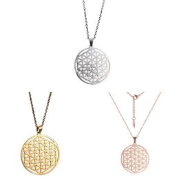 Chains Fashion Women Vintage Flower Of Life Pendant Sacred Geometry Silver Chain Necklace261t