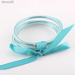 Turquoise Jewelry 5pcsset Bowknot Glitter Filled Sile Jelly Bracelet Lightweight Buddha Girl Bracelets Bangle for Kids Girl L230704