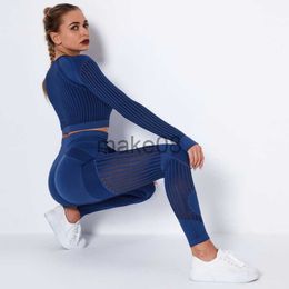 Women's Tracksuits HGC Seamless Fitness Suit Women 2 Piece Set Yoga Leggings Top Long Sleeve Breathable Running Sportwear Gym Workout Sports Outfit J230720