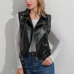 Women's Leather Spring Autumn Women PU Waistcoat Korean Style Sleeveless Female Vest Outerwear Jacket