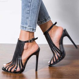 Sandals Black Sexy High Heels Stiletto Women Pumps Hollow Out Roman Sandals Women Summer Shoes Sexy Party Shoes Extra High Heels Female L230720