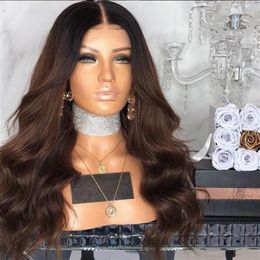 Two Tone 1B 4 Lace Front Wig Peruvian Virgin 130 Density Ombre Colour Middle Part Natural Wave259a