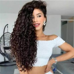 beautiful Africa Europe America Women deep Wave Synthetic wig dark brown long 65CM258r