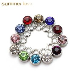 new fashion stainless steel round crystal pendants charm for bangle necklace colorful birthstone diy charm jewelry accessories190B