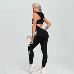 Women's Tracksuits Women Yoga Gym Sportswear Sexy Hollow Backless Tracksuit Fitness Slim Sport Sets with Hat White Black Workout Jumpsuit With Pad J230720
