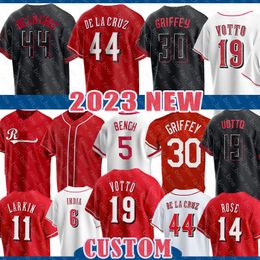 2023 Cincinnatis Baseball Jersey 19 Joey Votto Man Elly De La Cruz Jonathan India Ken Griffey Jr Barry Larkin Joe Morgan Pete Rose Nick Senzel Johnny Bench 21 Greene