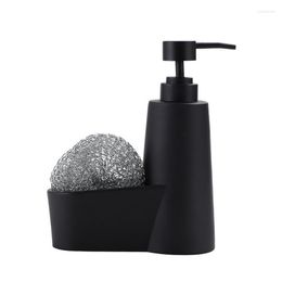 Liquid Soap Dispenser With Steel Sponge Scrubber For Kitchen Sink Dish Washing Tool And Wire Ball Kit