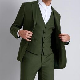 Olive Green Men Suits Wedding Suits Custom Made Groom Tuxedos Blazer Jacket 3Piece Vest Pants Slim Fit Formal Man Costume Eve244o