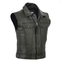 Men's Tank Tops Casual Coat Vest Fashion Solid Colour Motorcycle Fleet Punk Leather Tank-top Leisure Double Pockets Zipper Exercise Male