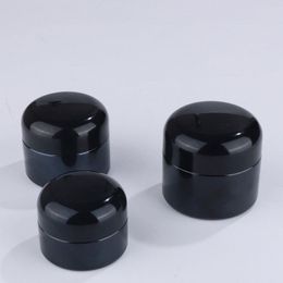 Free Shipping 20g 30g 50g Glass Cream Lotion Jar Black Cosmetic Packaging Bottle with Black Cap Jhsio