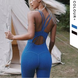 Yoga Outfit Sleeveless Sexy Fitness Jumpsuits Set With Pads Sportswear Gym Workout Clothing Athletic s Bodysuits Tracksuits 230720
