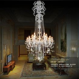 large stair long luxury crystal chandelier modern K9 Lobby lustres de cristal candle fixture299Z