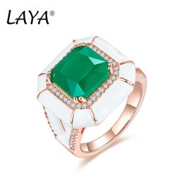 Laya 925 Sterling Silver Solitaire Ring For Women Bohemian Style High Quality Zircon Created Crystal Glass White Enamel Men Neutra273u