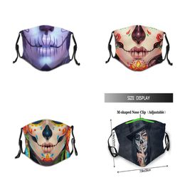 whole Day of The Dead Popular Luxury Designer personalized custom Face Masks PM2 5 Activated Carbon Filter Mouth Mask Reusable220E