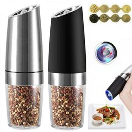 Storage Bottles Jars Electric Automatic Salt and Pepper Grinder Electric Grinder Gravity Adjustable Spices Grinder Led Light Spice Mill Kitchen Tools 230720