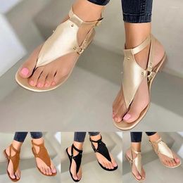 Sandals Black/Brown/Gold Women Summer Outdoor Beach Flip-flop Solid Gladiator Flats Casual Ladies Shoes