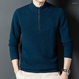 Men's Sweaters Pure Wool Sweater Winter Thickened Zipper Stand Collar Warm Knitted Base Layer Pullover Luxury Genuine Products