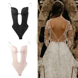 Women's Shapers Lace Bodysuit Shapewear Deep V Neck Shapesuit Halter U Dress Wedding Shape Sexy Thong Women Body Underwear Padded Push Up Corset 230719