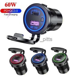 Other Batteries Chargers 60W PD QC 3.0 Fast Charging Power Switch 12V/24V USB Car Charger Car Lighter Socket Universal Motorcycle Car Truck RV ATV Boat x0720