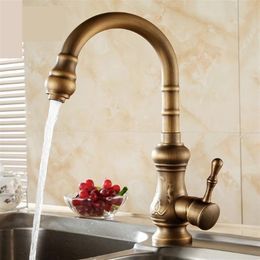 Antique brass kitchen faucet bronze finish water tap kitchen Swivel Spout Vanity Sink Mixer Tap Single Handle T01004204W