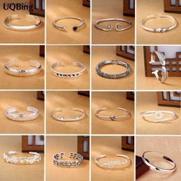 Drop Shipping Vintage 925 Stamp Silver Colour FishBirdFlowerCatHand Open Women Bracelets Bangles Jewellery L230704