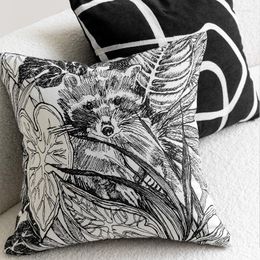 Pillow Small Raccoon Cover Black Jacquard Case Decorative For Sofa Luxury Retro Living Room Decoration