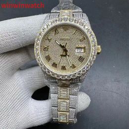 Brand full diamonds 2824 automatic Two tone yellow gold watch