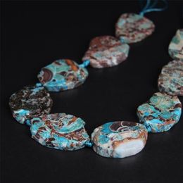 9-10PCS strand Raw Blue Stone Agates Slab Nugget Loose Beads Natural Ocean Jades Gems Slice Pendants Jewelry Making202t