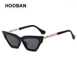 Sunglasses HOOBAN Classic Cat Eye Women Brand Designer Necklace Metal Frame Sun Glasses Ladies Luxury Outdoor Eyeglasses UV400