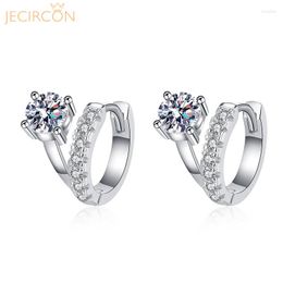Hoop Earrings JECIRCON 925 Sterling Silver Moissanite For Women Simple French Asymmetric Ear Jewelry 1 Carat Diamond Accessories