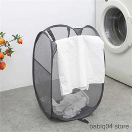 Storage Baskets Mesh Foldable Laundry Basket Hamper With Durable Handles Collapsible Laundry Basket Large Capacity Clothes Storage Baskets R230720