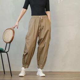 Women's Pants 2023 Summer Loose 9-point Harem With Drawstring Elastic Waist And Tie Foot Lantern Casual For Women