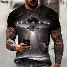Science Fiction UFO Spaceship Outer Space Technology Personality Trend Men's Summer 2021 New Oversized T-shirt