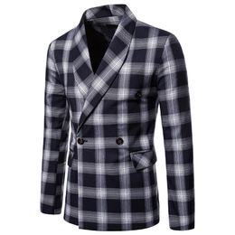 2019 New Mens Paild Blazers 3 Colours England Style Slim Fit Lapel Neck Casual Suit Tops Plus Size M - 4XL306Q