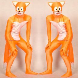 Orange White Lycra Spandex Fox Catsuit Costume Unisex Full Outfit Sexy Women Men Tights Bodysuit Costumes Back Zipper Halloween Pa246d