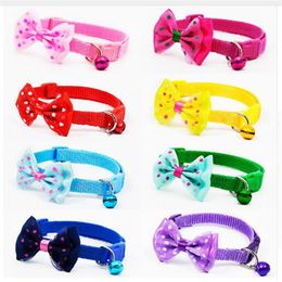 10pcs lot Adjustable Polyester Dog Collars Pet Collars With Bowknot Bells Charm Necklace Collar For Little Dogs Cat Collars Pet Su278W